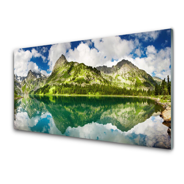 Tableau sur verre Montagnes Lac Panorama