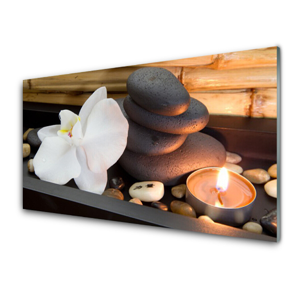 Tableau photo sur verre Bougie Spa Pierres