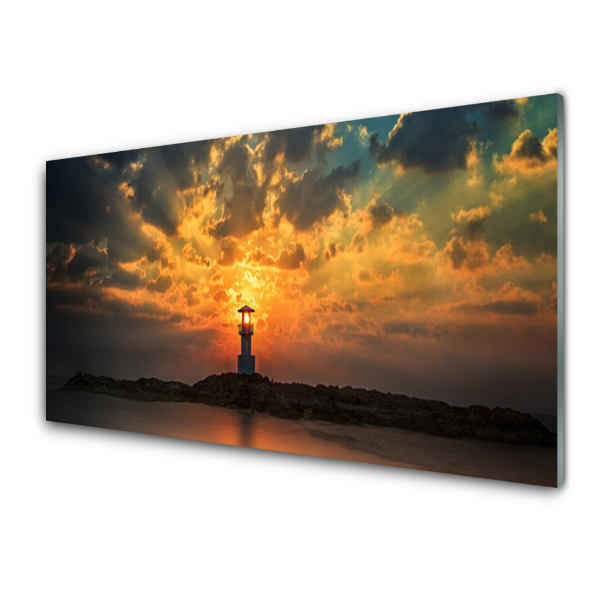 Tableau en verre Phare Coucher de soleil