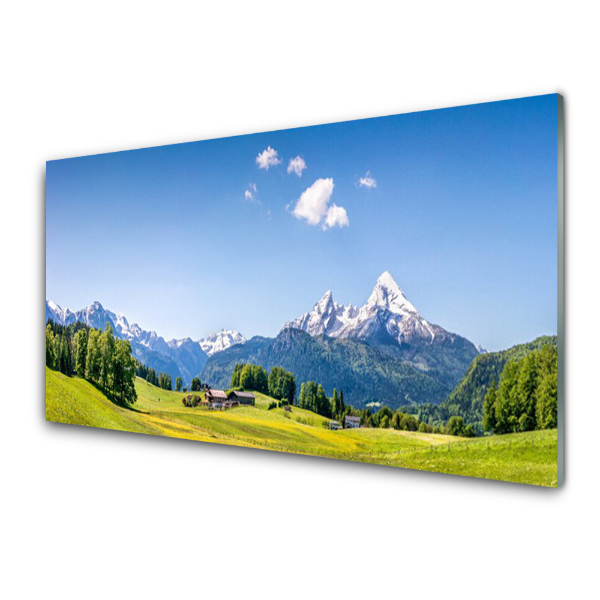 Tableau en verre Montagnes Champs Arbres Paysage