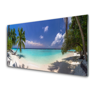 Tableau verre imprimé Plage de mer Palmiers
