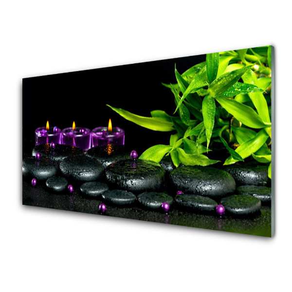 Tableau photo sur verre Bougies de spa violettes