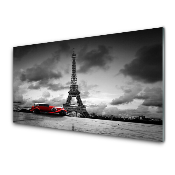 Tableau en verre Tour Eiffel Voiture rouge