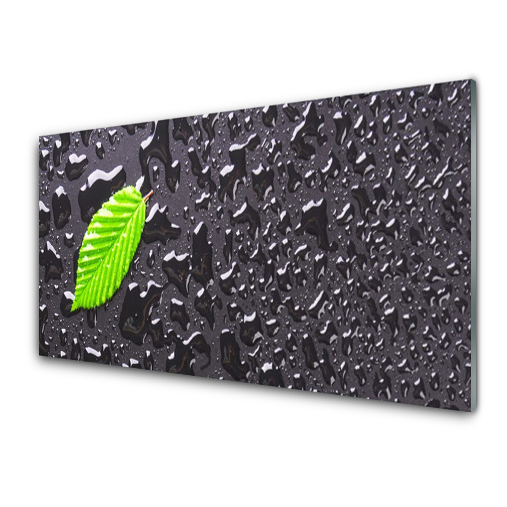 Tableau en verre Gouttes de pluie et feuilles