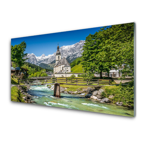 Tableau photo sur verre Pont d'église Rivière Nature