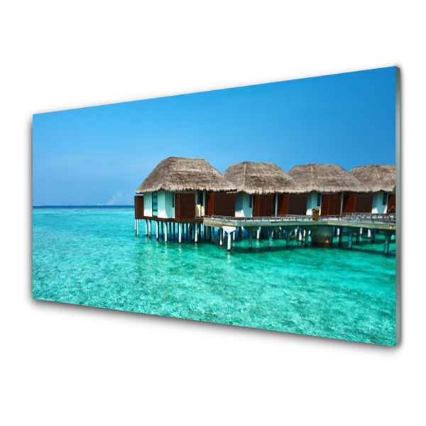 Tableau imprimé sur verre Cottages aux Maldives