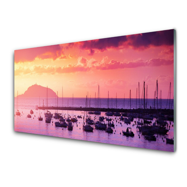 Tableau en verre Paysage de ciel rose de mer