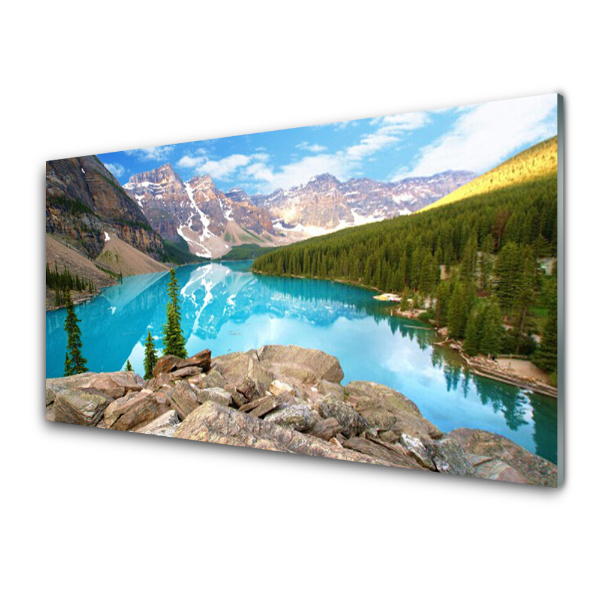 Tableau en verre Lac sur fond de montagne Nature