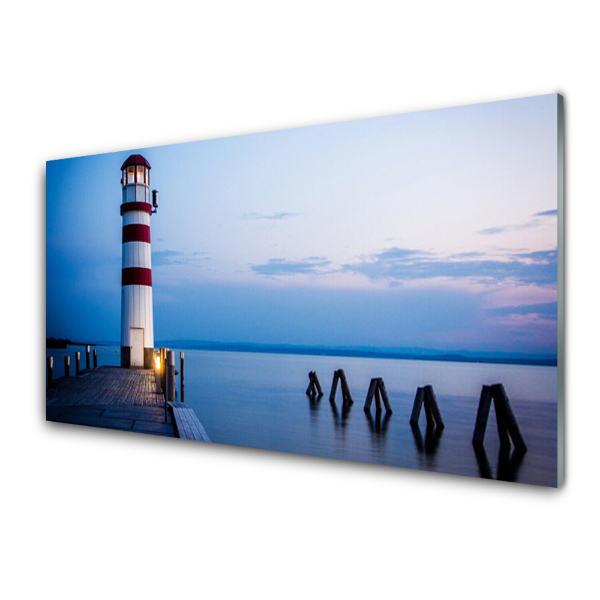 Tableau photo sur verre Phare sur l'eau