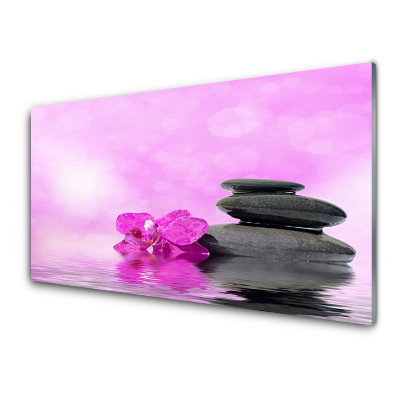 Tableau en verre Pierres d'orchidées sur fond rose