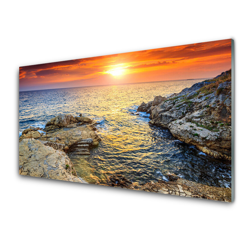 Tableau imprimé sur verre Coucher de soleil sur l'eau