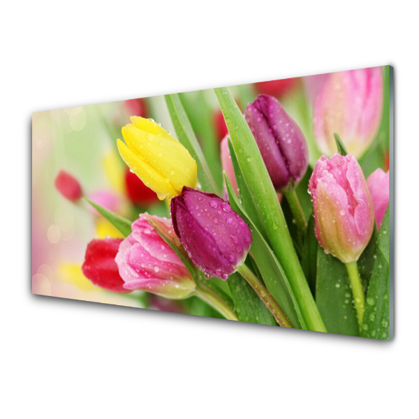 Tableau verre imprimé Bouquet de tulipes colorées