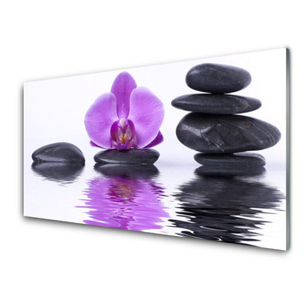 Tableau sur verre Orchidée et pierres zen