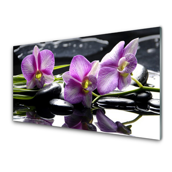 Tableau en verre Orchidées violettes sur l'eau