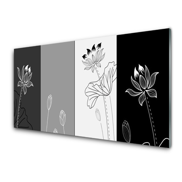 Tableau photo sur verre Graphique noir et blanc avec des fleurs