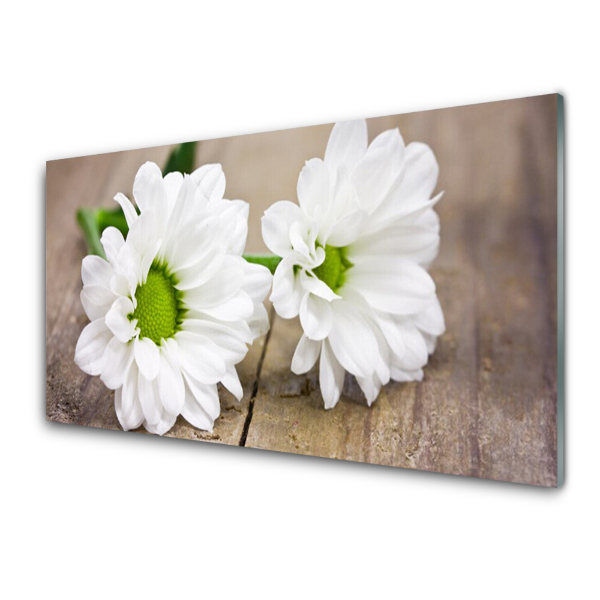 Tableau photo sur verre Fleurs blanches sur une planche