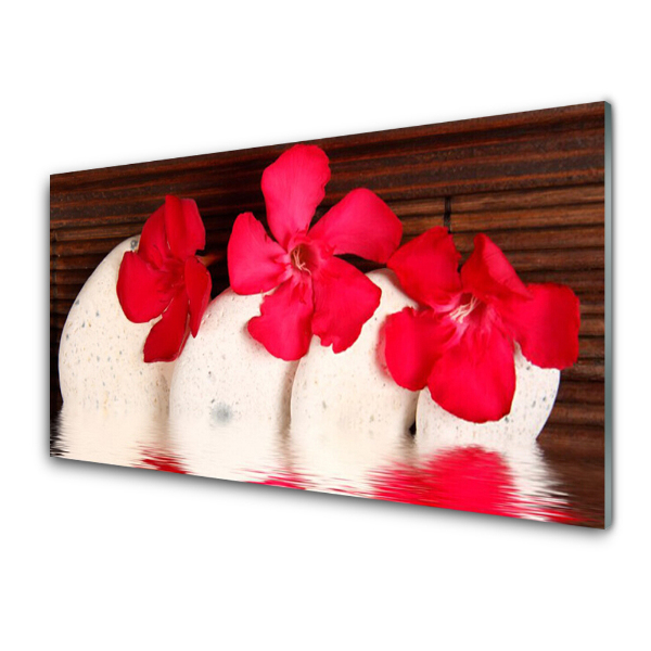 Tableau en verre Fleurs rouges Pierres blanches