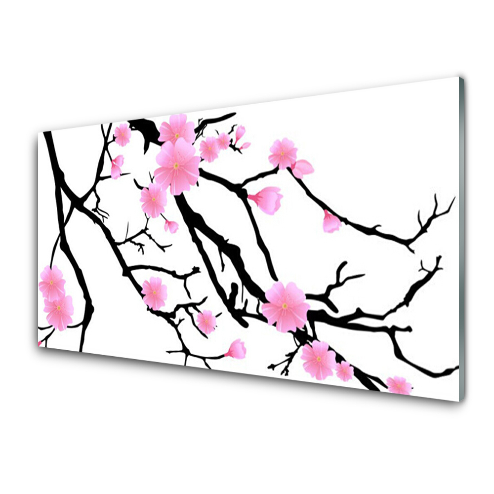 Tableau en verre Tiges minimalistes et fleurs roses