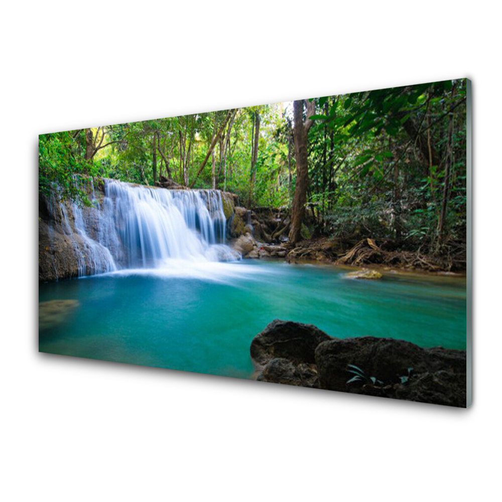 Tableau sur verre Chute d'eau, lac, forêt, nature