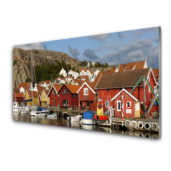 Tableau en verre Quai des maisons de bateaux