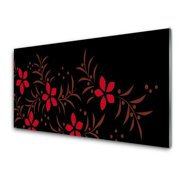 Tableau en verre Motif de fleurs rouges Fond noir