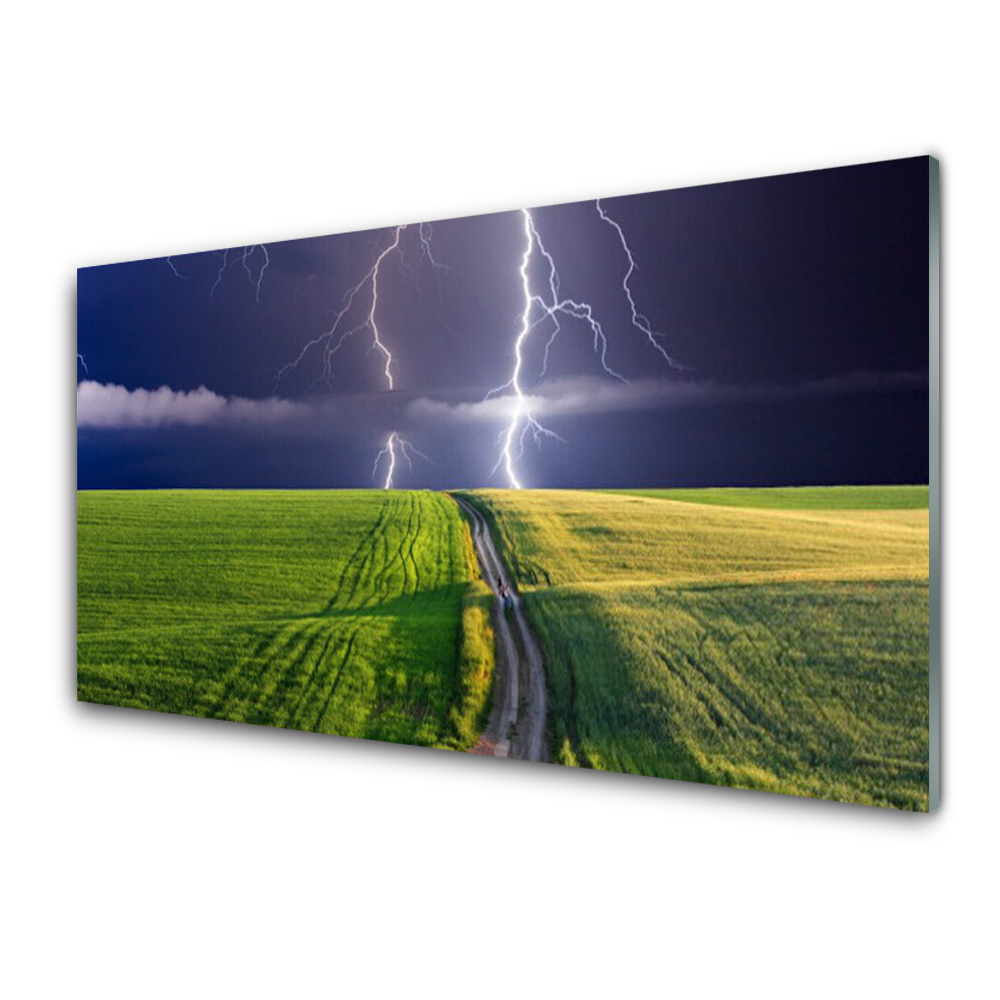Tableau imprimé sur verre Éclairs sur fond de champ