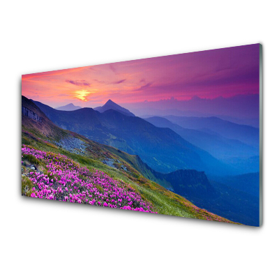Tableau photo sur verre Paysage de montagnes bleues