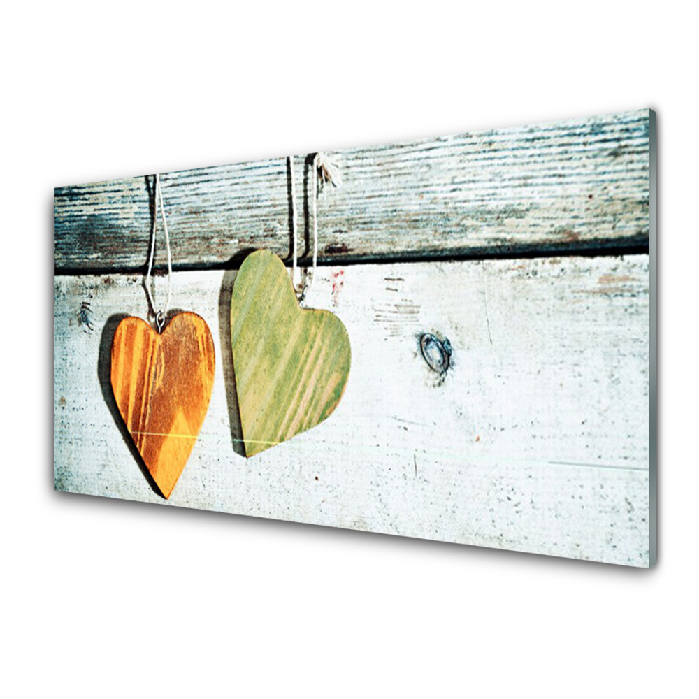 Tableau photo sur verre Deux cœurs en bois