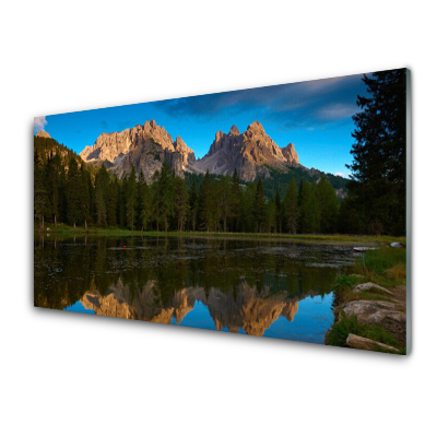 Tableau verre imprimé Paysage de montagne et lac