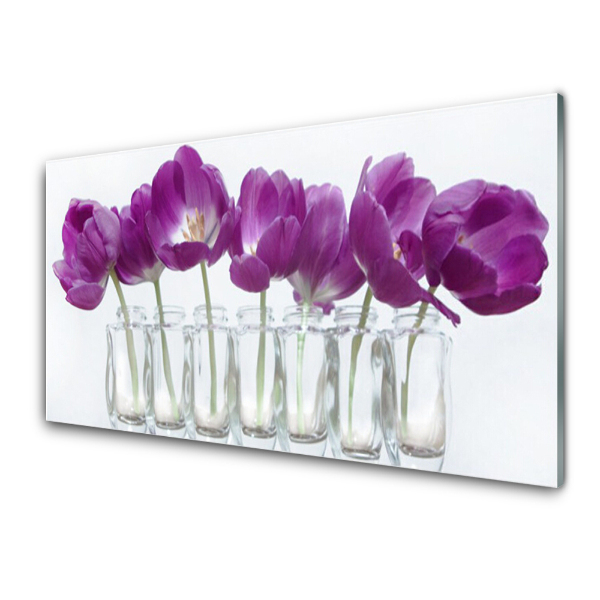 Tableau en verre Fleurs violettes en pots