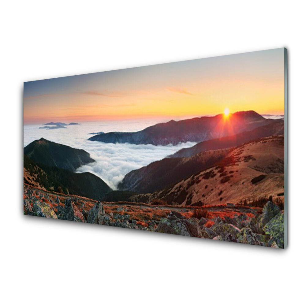 Tableau verre imprimé Sommets de montagnes dans les nuages