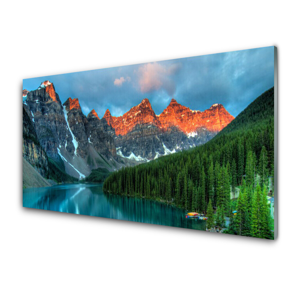 Tableau imprimé sur verre Montagnes sur fond de forêt