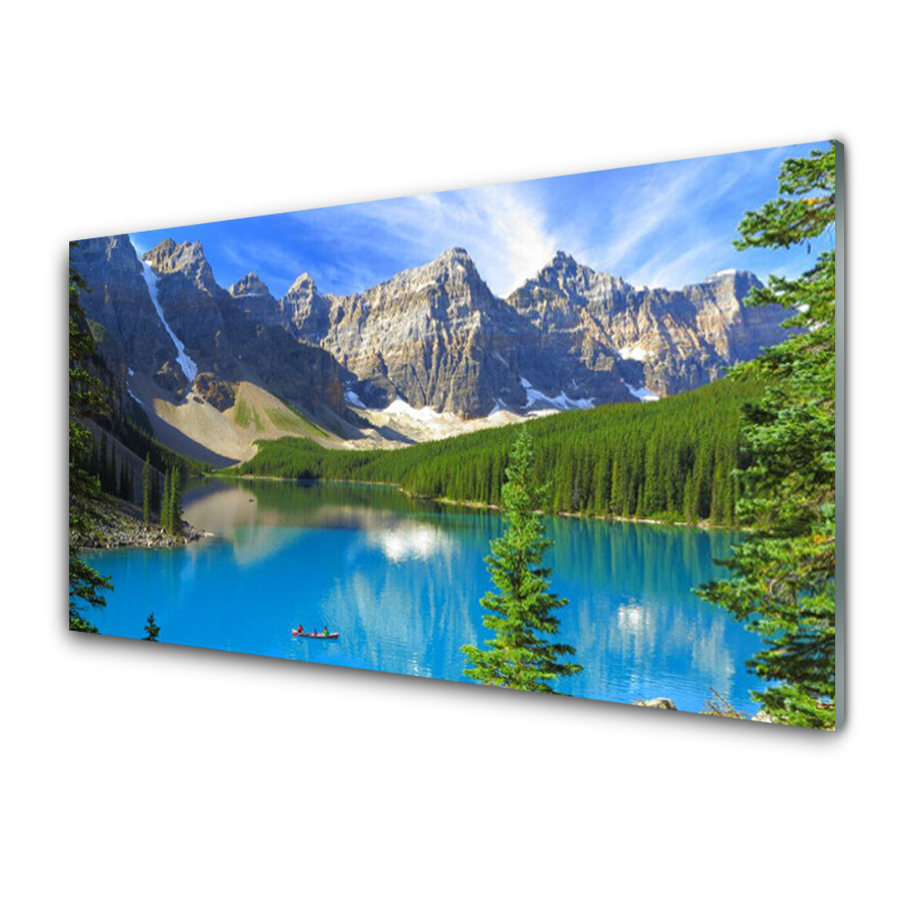 Tableau photo sur verre Lac entouré de montagnes