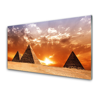 Tableau imprimé sur verre Coucher de soleil sur les pyramides