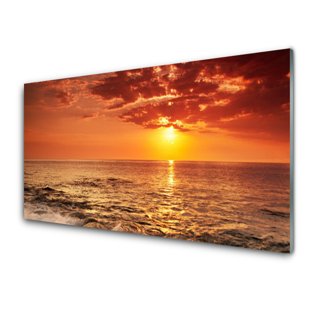 Tableau imprimé sur verre Mer de ciel orange