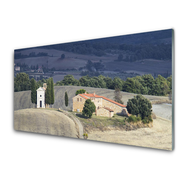 Tableau photo sur verre Maisons entourées de champs