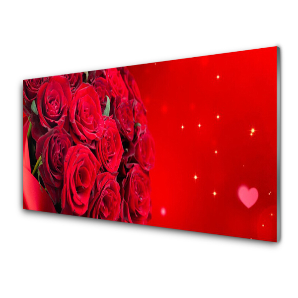 Tableau sur verre Bouquet de roses fond rouge