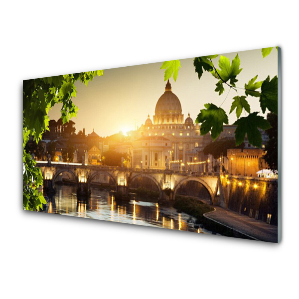 Tableau sur verre Pont sur fond de ville Architecture