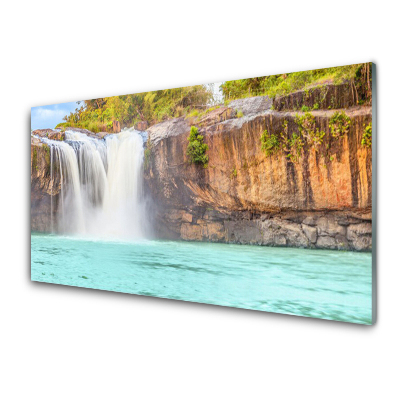 Tableau en verre Cascade sur un lac
