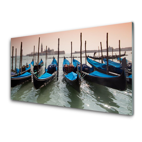 Tableau photo sur verre Bateaux bleus sur l'eau