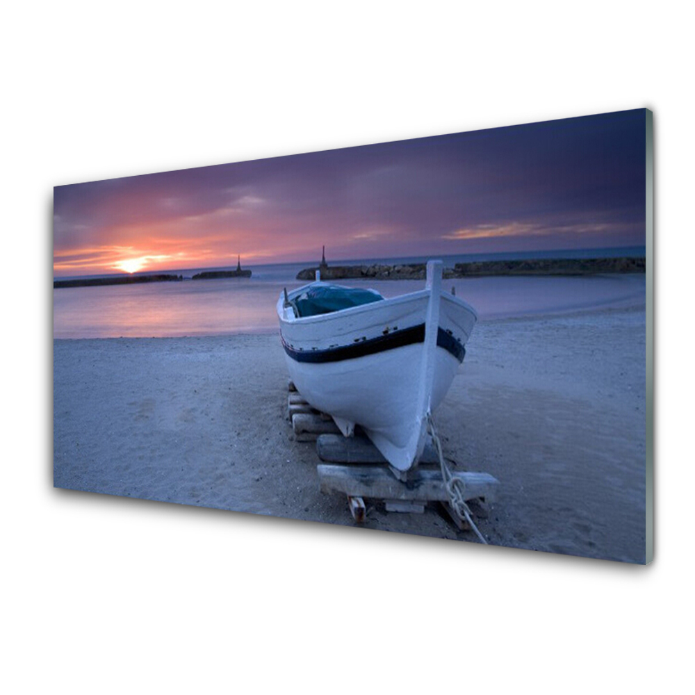 Tableau verre imprimé Bateau sur la plage