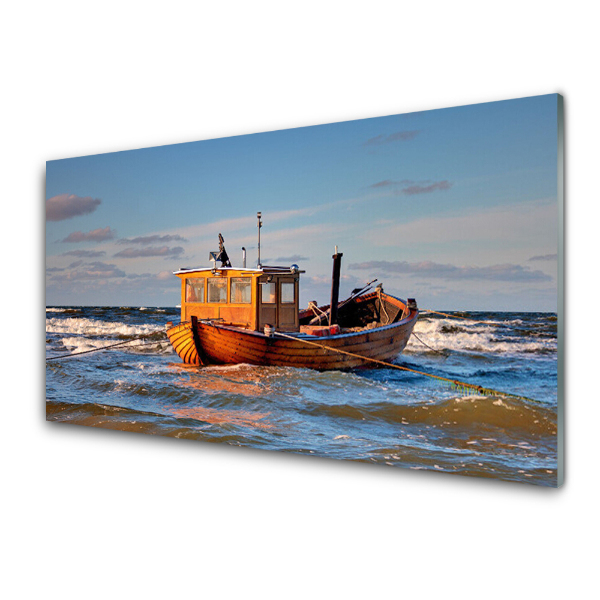 Tableau photo sur verre Bateau sur la mer