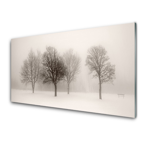 Tableau en verre Arbres dans la brume et la neige