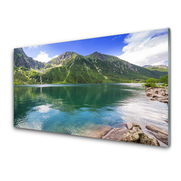 Tableau verre imprimé Lac avec vue sur la montagne