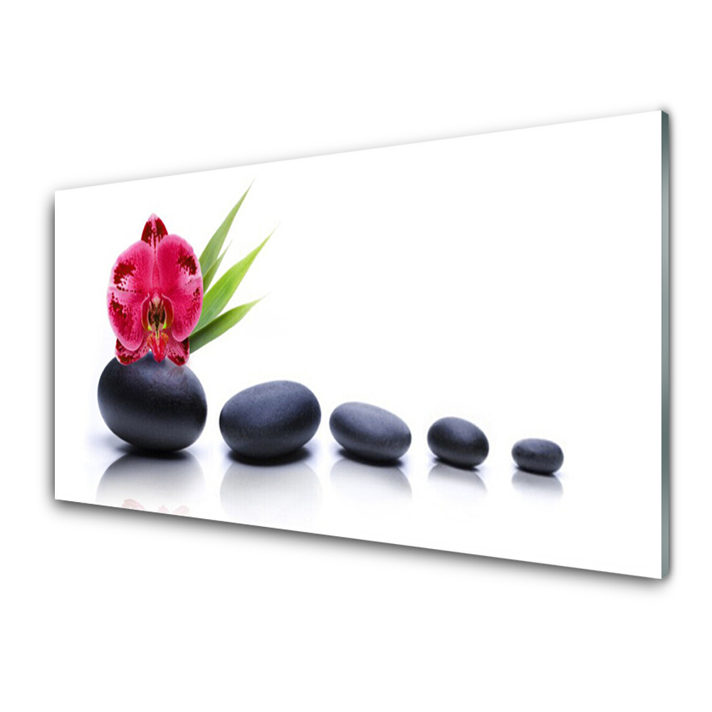 Tableau en verre Gros galets et fleur