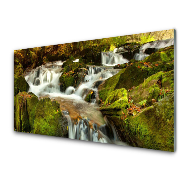 Tableau photo sur verre Chute d'eau Roches Nature