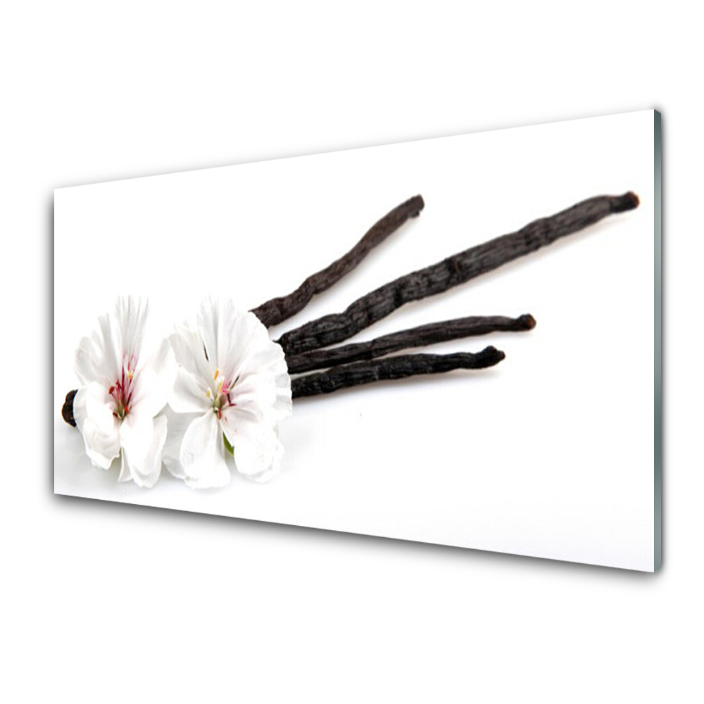 Tableau imprimé sur verre Deux fleurs et gousses de vanille
