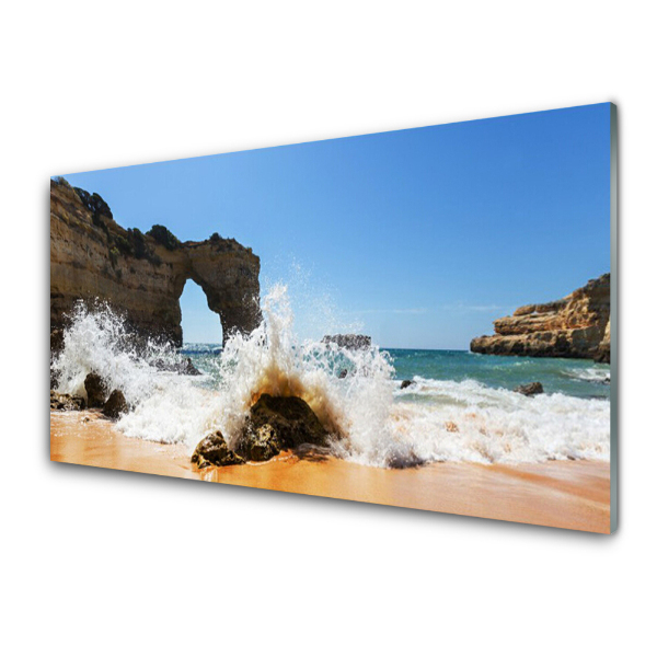 Tableau imprimé sur verre Vagues sur le rivage de la plage