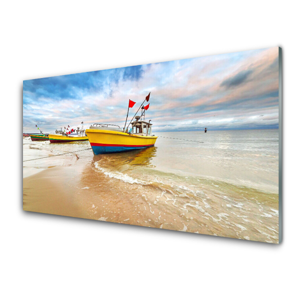 Tableau sur verre bateaux Plage Paysage marin