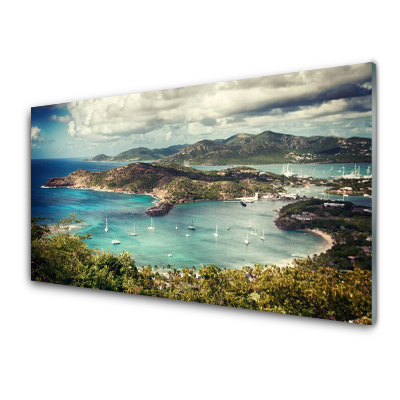 Tableau en verre Vue de bateaux dans une baie